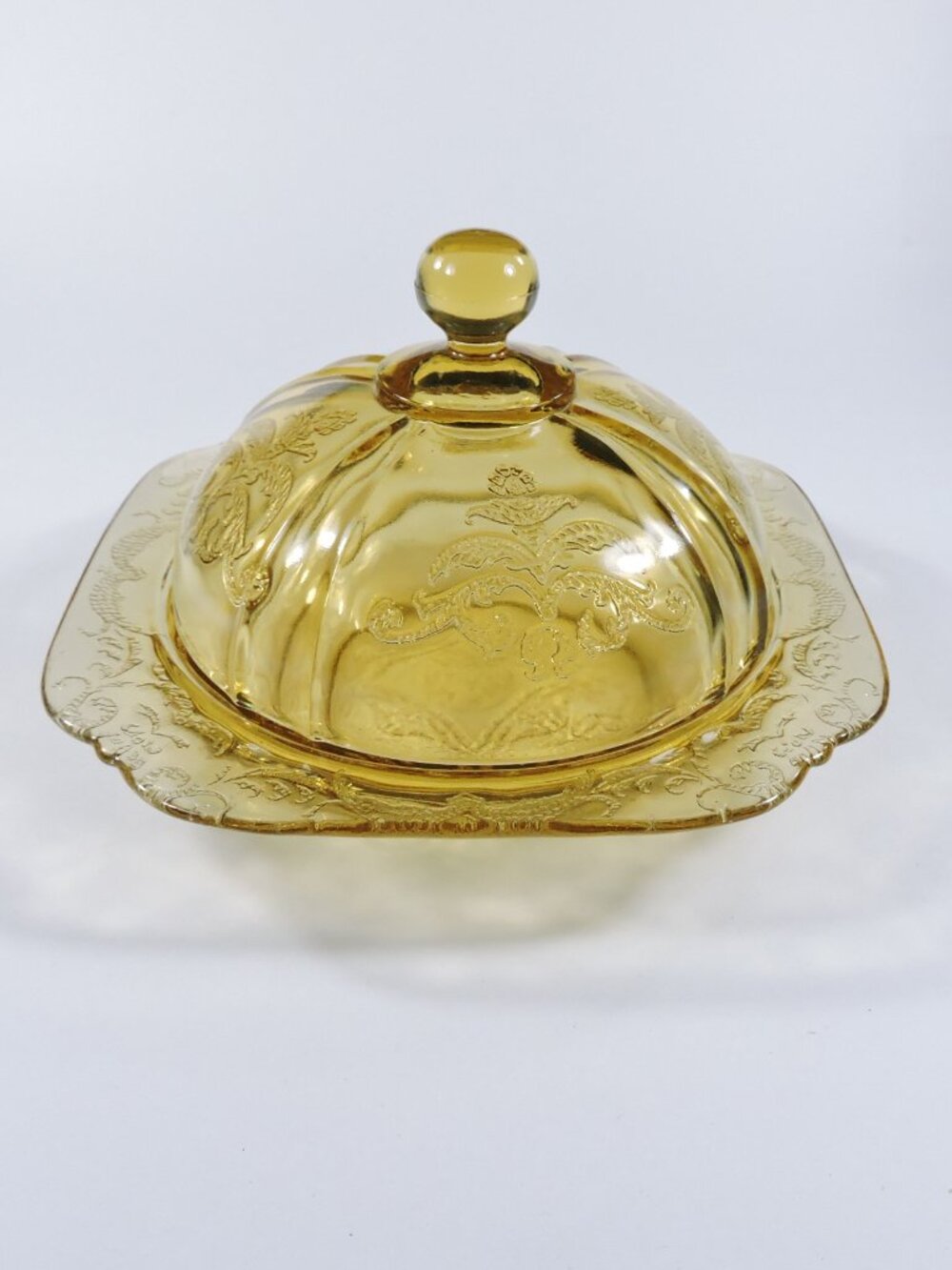 Vintage Federal Glass Depression Glass Butter Cheese Dish Madrid Pattern 1930's